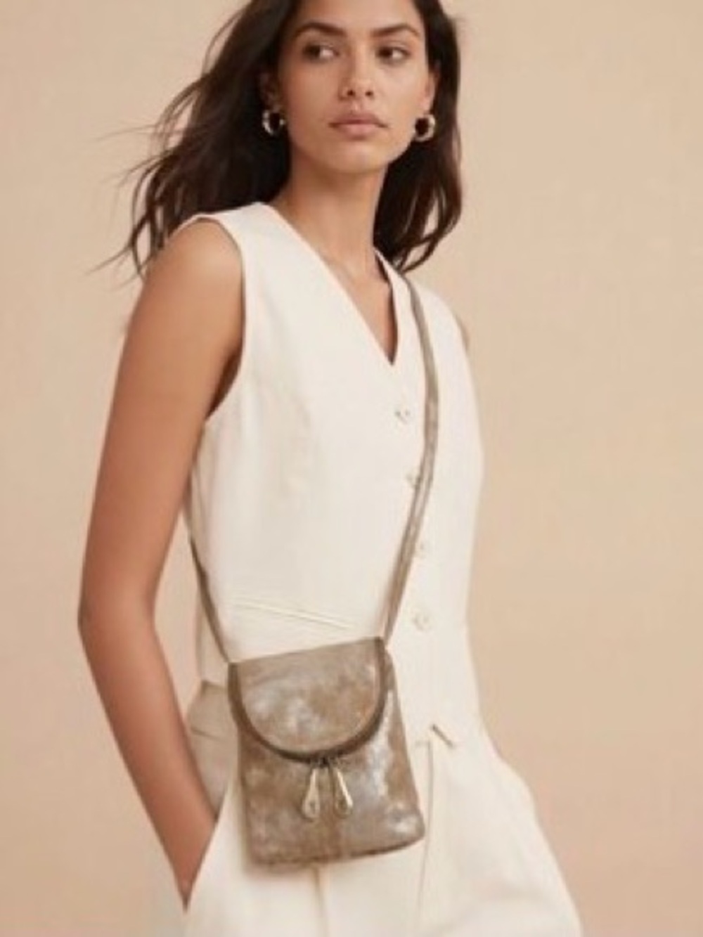 HOBO Metallic Bronze Crossbody Bag with Gold Hardware